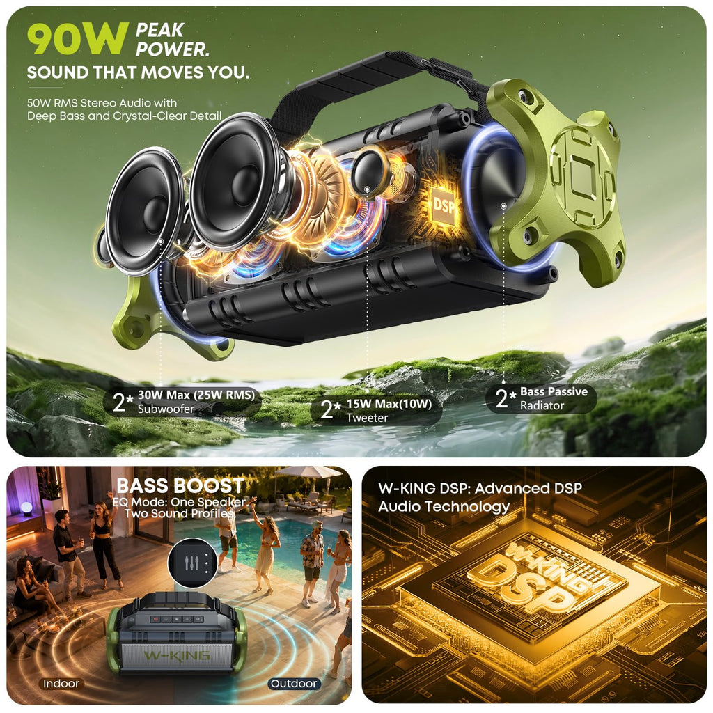 W-KING Bluetooth Speaker Wireless, 90W Max Loud Portable Outdoor Speaker