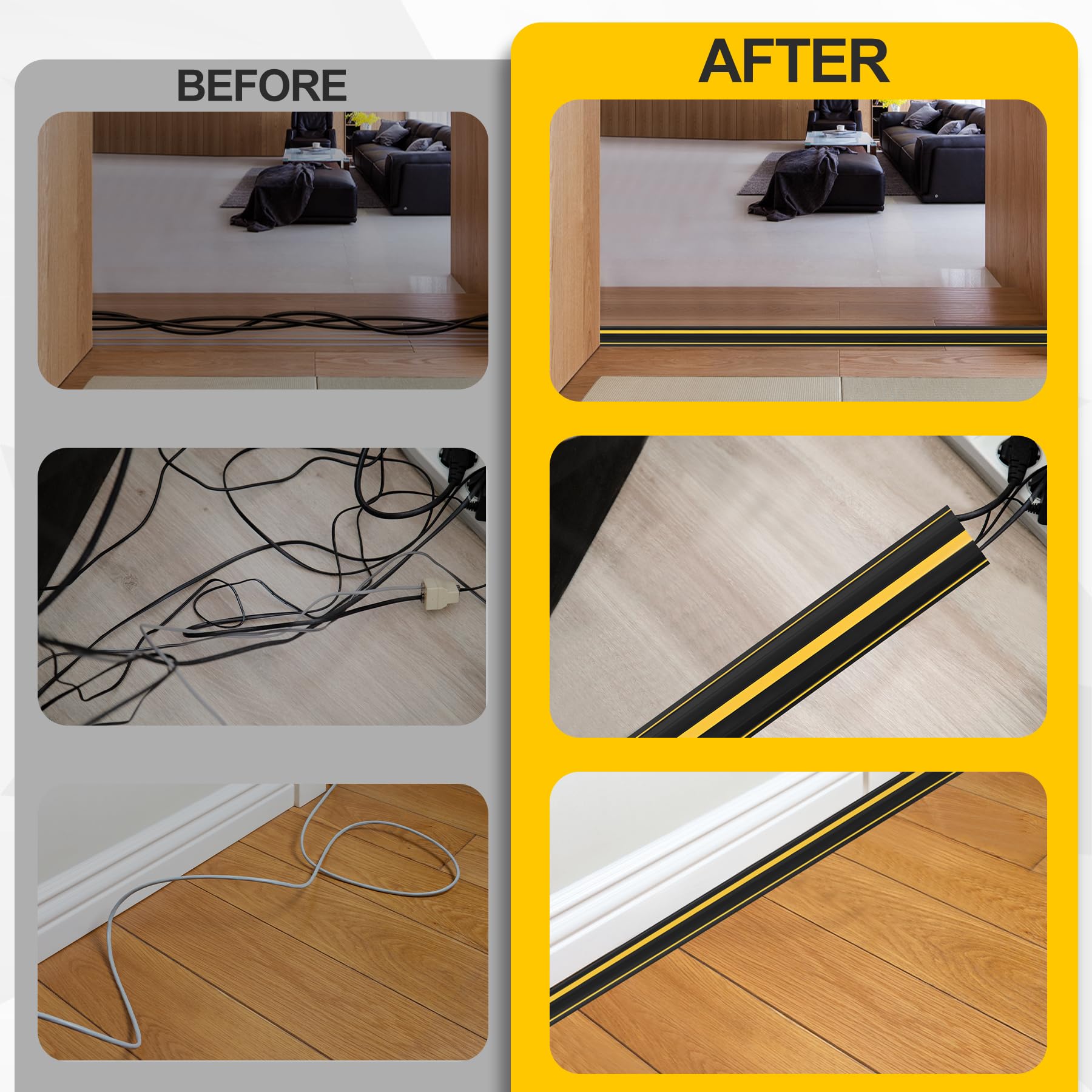 Floor Cord Cover 4.1Ft Heavy Duty PVC Floor Cable Protector Electric Cord Hider Cable Management Floor Strip Extension Cord Covers Cable Raceway for Wires on Floor Inner Channel 1.36" W x 0.43" H