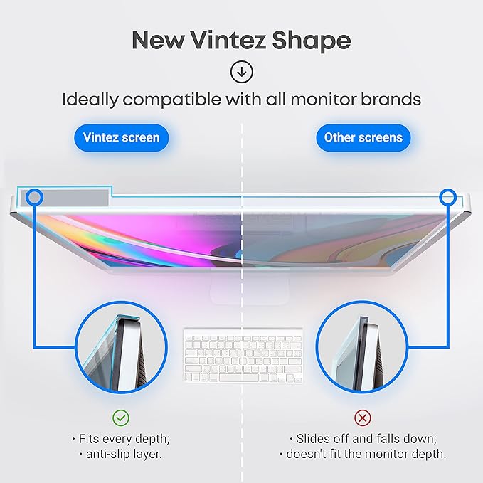 VINTEZ Blue Light Screen Protector for 21.5 Inch Computer Monitor and Laptop – Anti-UV Blue Light Blocking Film for Desktop PC, Eye Protection Filter, 19.3" x 11.3", 2 Pack