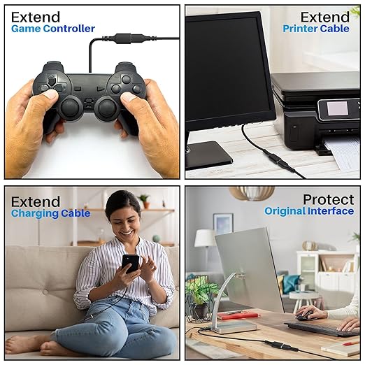 3 Pack USB Extension Cable 4 FT, USB 2.0 Type A Male to Female Extender Cord Adapter, Compatible with Printer, Keyboard, Mouse, Flash Drive, Hard Drive, Controller, Black Cable with 5 Cable Ties