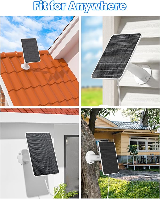 Solar Panel Charger Compatible with Arlo Essential 2K Outdoor(2nd Gen)/Essential XL Camera(2nd Gen)/Essential Spotlight, 5W Solar Panel with IP65 Waterproof 10ft Micro USB-C Cable & Wall Mount, 2 Pack