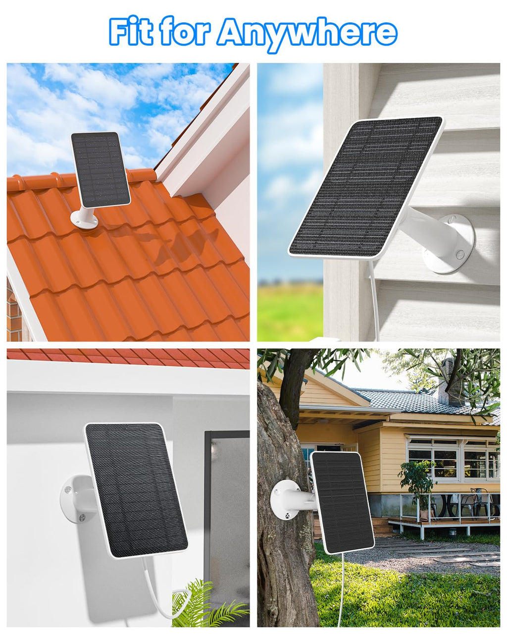 Solar Panel Charger Compatible with Arlo Essential 2K Outdoor(2nd Gen)/Essential XL Camera(2nd Gen)/Essential Spotlight, 5W Solar Panel with IP65 Waterproof 10ft Micro USB-C Cable & Wall Mount, 2 Pack