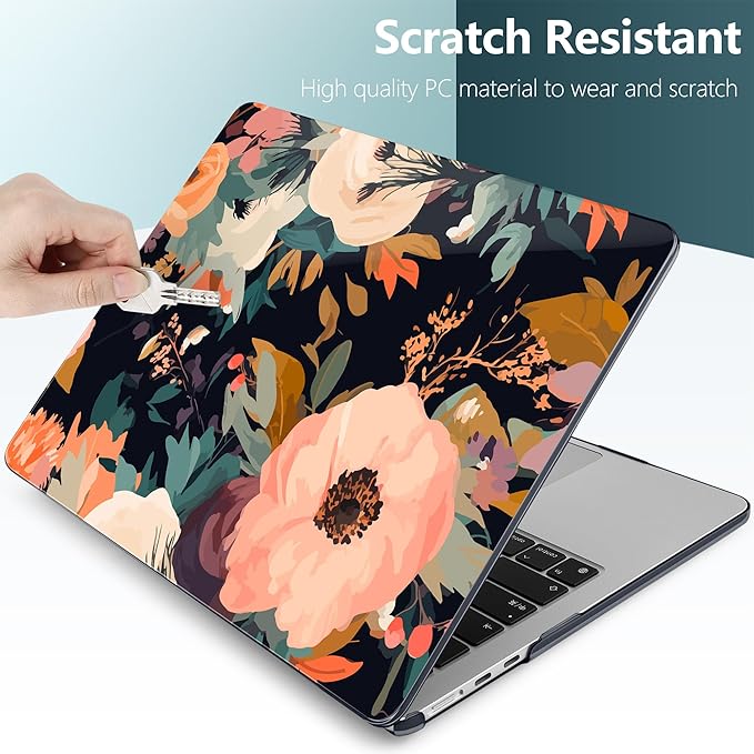 TWOLSKOO Compatible with M4 MacBook Air 13.6 inch Case 2025-2022 Release M4 A3240 M3 A3113 M2 A2681, Plastic Hard Shell & Keyboard Cover & Type C Adapter & Screen Protector, Bright Abstract Flowers