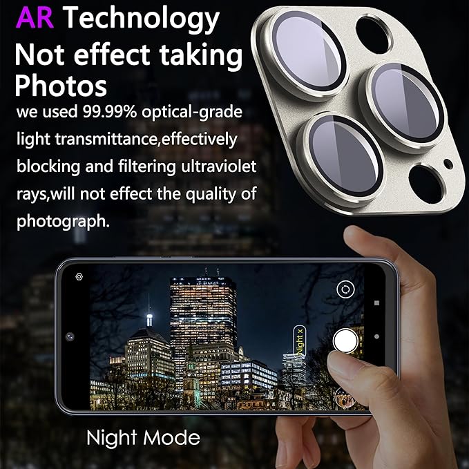 2 Pack Camera Lens Protector for iPhone 15 Pro/iPhone 15 Pro Max,[Not Easy to Breakn ] AR Tempered Glass Strong Adsorption Metal Camera Cover Screen-Titanium Grey