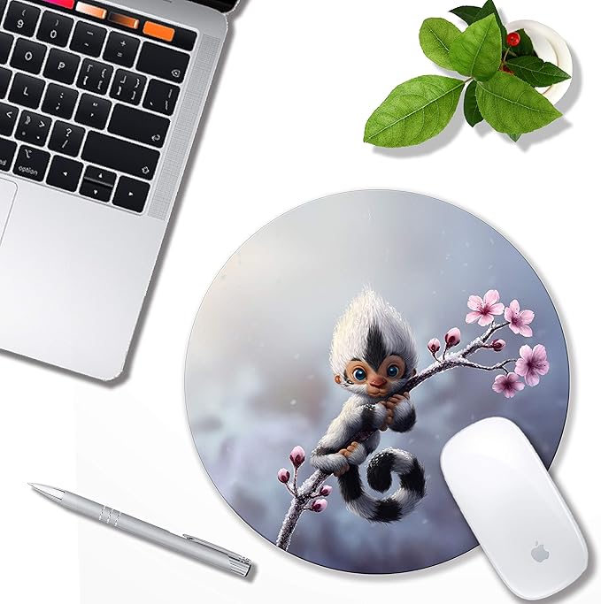 Mouse pad Cute Animal, Non-Slip Computer Mousepad with Monkey and Flower Design, Rubber Mouse mat for Home and Office