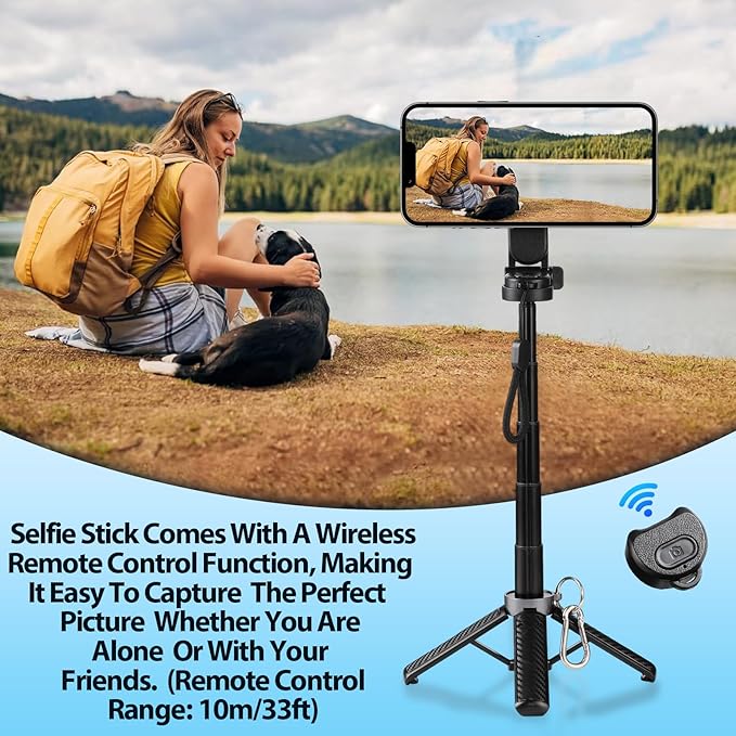 2025 New 4 in 1 Multifunctional Magnetic Selfie Stick, 360° Rotation Phone Tripod with Remote Control, Portable Extendable Mag Tripod, Universal Mobile Phone Holder for Travel Vlog(Black)