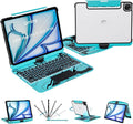 iPad Keyboard Case for 2024 M4 iPad Pro 11 inch, Magic Wireless Keyboard with Trackpad 7 Color Backlit, 360° Rotating Stand Transparent Protective Cover with Pencil Holder (Cyan)