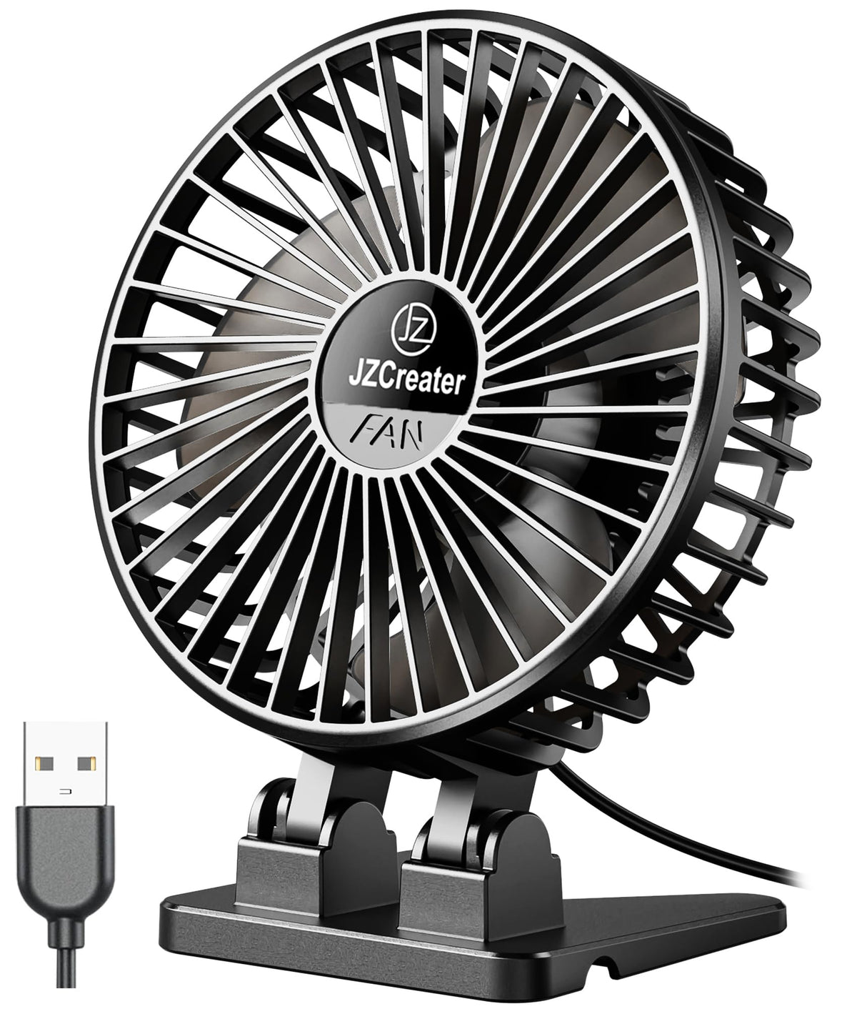 JZCreater USB Desk Fan, Portable Mini Fan, 3 Speeds Desktop Table Cooling, Plug in Power, Rotation Strong Wind, Quiet Personal Small Fan for Home Desktop Office Travel Bedroom, Pink