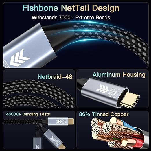 USB C Extension Cable 6.6FT, 20Gbps/240W USB3.2 Type C Extender Cord, 4K@60Hz Video Output Nylon Braided USB C Male to Female Extension Charging Cable Compatibility with Thunderbolt 4/3