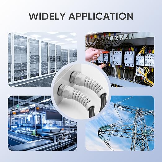 Strain Relief Cord Connector,LISTENJIALE 5Pcs NPT 1" Waterproof Cable Gland Flex Spiral Strain Relief Adjustable 18-25mm Cable Connector Nylon Joint with Gaskets(Grey)