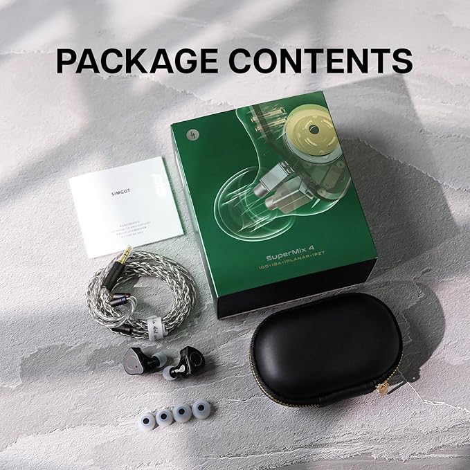 Linsoul SIMGOT SuperMix 4 1DD+1BA+1Planar+1PZT Hybrid Drivers Earphones, HiFi in Ear Monitor IEM, Wired Gaming Earbuds with OFC Silver-Plated Cable for Musician Audiophile