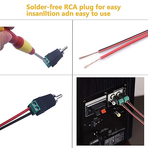 RCA Plugs for Speaker Wire，RCA to AV Screw Terminal Connector, Phono RCA Male Plug Solderless Converter Audio/Video Speaker Wire Connectors Solderless Adapter