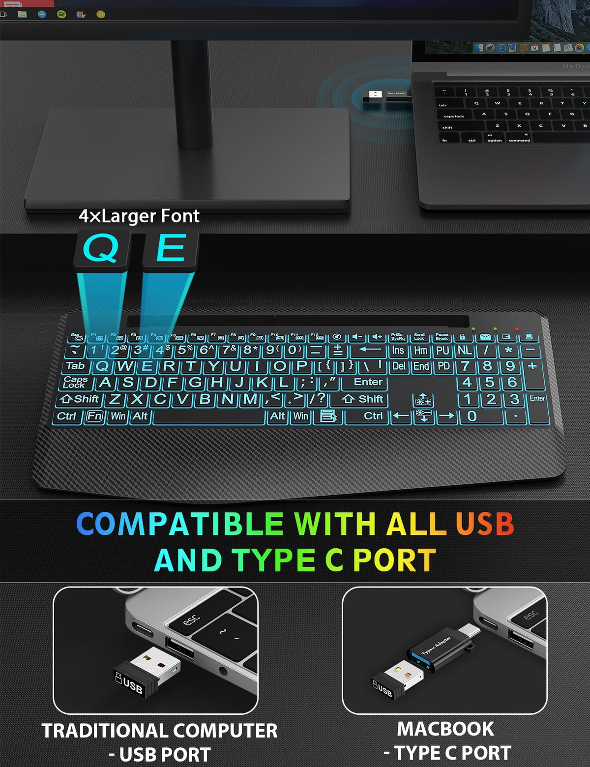 SABLUTE Wireless Keyboard and Mouse Combo, Backlit Scissor Keys, Wrist Rest