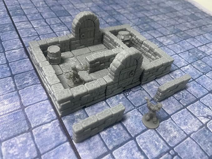 Miniature RPG Modular Tile System 18mm or 28mm DND Terrain Building Accessories for Tabletop Role Playing Scenes, Paintable (Standard Edition (6 Tiles with 12 Accessories))