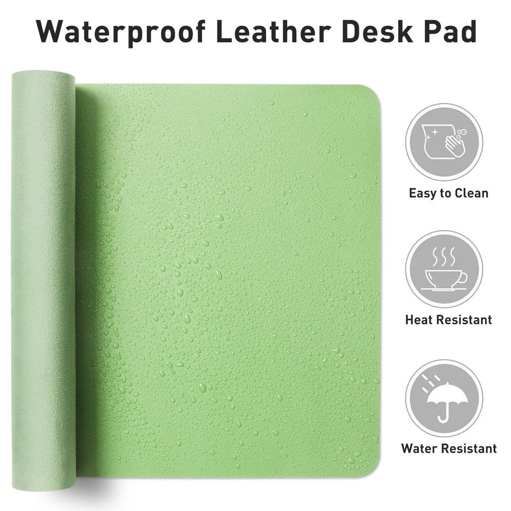 Aothia Leather Desk Pad Protector, Office Desk Mat, Large Mouse Pad, Non-Slip PU Leather Desk Blotter, Laptop Desk Pad, Waterproof Desk Writing Pad for Office and Home (48"x17", Foam Green)