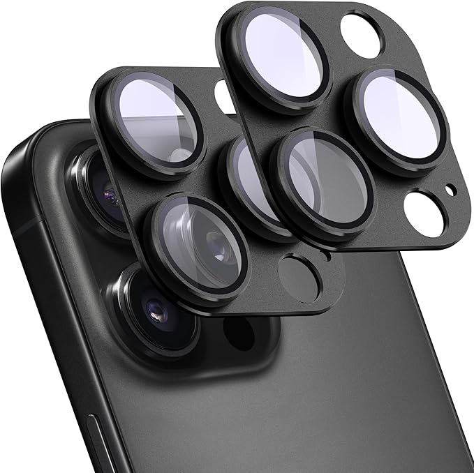 2 Pack Camera Lens Protector for iPhone 14 Pro/iPhone 14 Pro Max,[Not Easy to Breakn ] AR Tempered Glass Strong Adsorption Metal Camera Cover Screen-Black