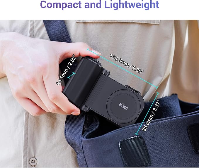 KIWIFOTOS Universal Phone Camera Grip Phone Tripod Mount with Remote Control & Cold Shoe Adapter for iPhone 16 Pro Max Samsung Travel Selfie Vlog Video Shooting Camera Grip