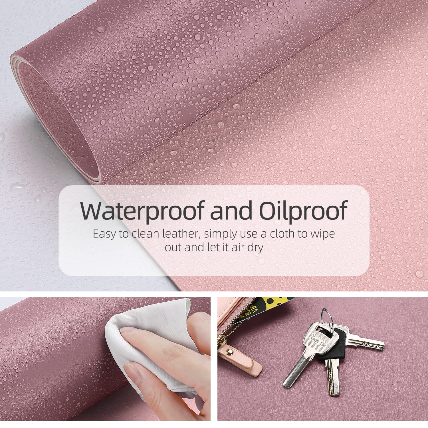 YSAGi Desk Mat, Dual-Sided Desk Pad, 31.5" x 15.7" Laptop Leather Desk Pad Protector, Desk Blotter for Keyboard and Mouse, Waterproof Desk Writing Pad for Office and Home (Dark Pink+Pink)