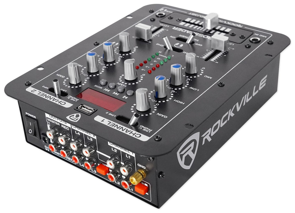 Rockville RDJ3BT 2 Channel DJ Mixer with USB, Bluetooth, Talkover, 4 Line Inputs