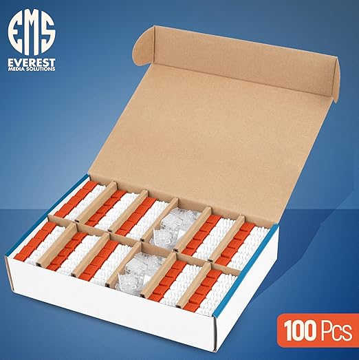 Everest 90 Degree RJ45 cat6 Keystone Jacks Slim Profile 100-Pack Orange