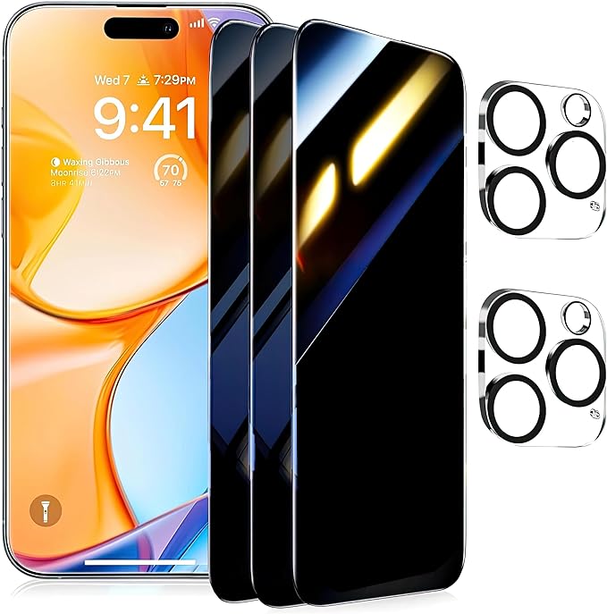 ARERCO 3 Pack for iPhone 16 Pro Max Privacy Screen Protector +2 Lens Cover