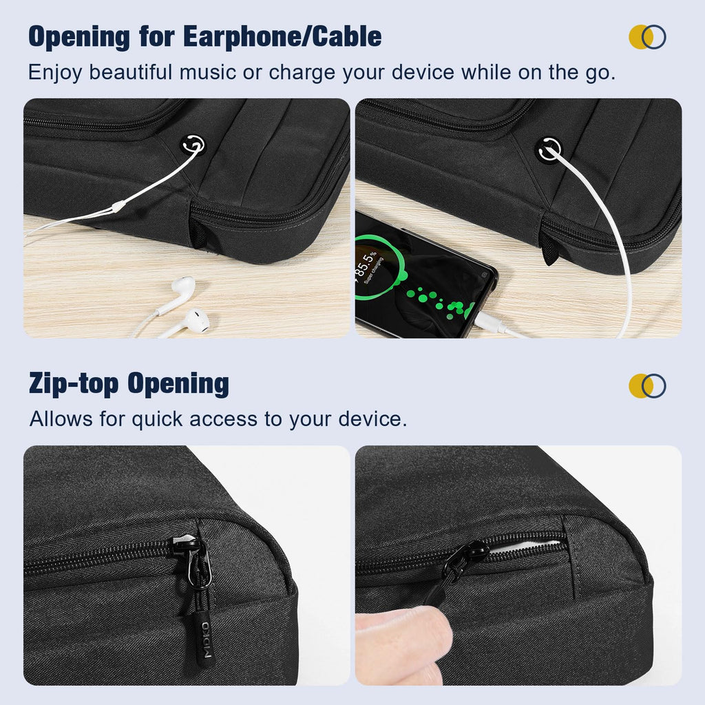 MoKo 15 Inch 360° Protective Laptop Sleeve Shoulder Bag with Earphone Port