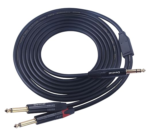 Devinal 1/4 to Dual 1/4 Y-Splitter Cable, 6.35mm TRS to Dual 6.35mm TS Insert Cable Cord, Quarter inch Stereo to 2 Quarter inch Mono Send and Return Patch Cord 6 Feet