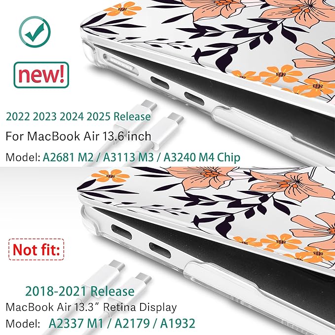May Chen for MacBook Air 13.6 inch Case A3240 M4 A3113 M3 A2681 M2 with Retina Dispaly, 2025 2024 2023 2022 Release, Plastic Hard Shell Case with Screen Protector & Keyboard Cover, Elegant Floral