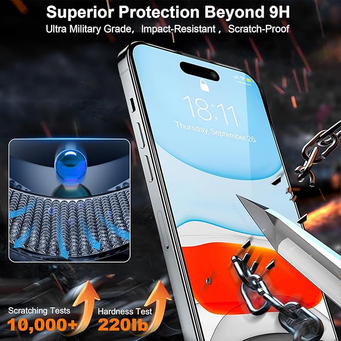 iPhone 15 Pro Screen Protector,Durable and Drop-Proof with 9H Hardness,Bubble-and-Dust-Free 15 Pro HD High-Aluminum Tempered Glass,Easy Installation Exclusively,2 Pack