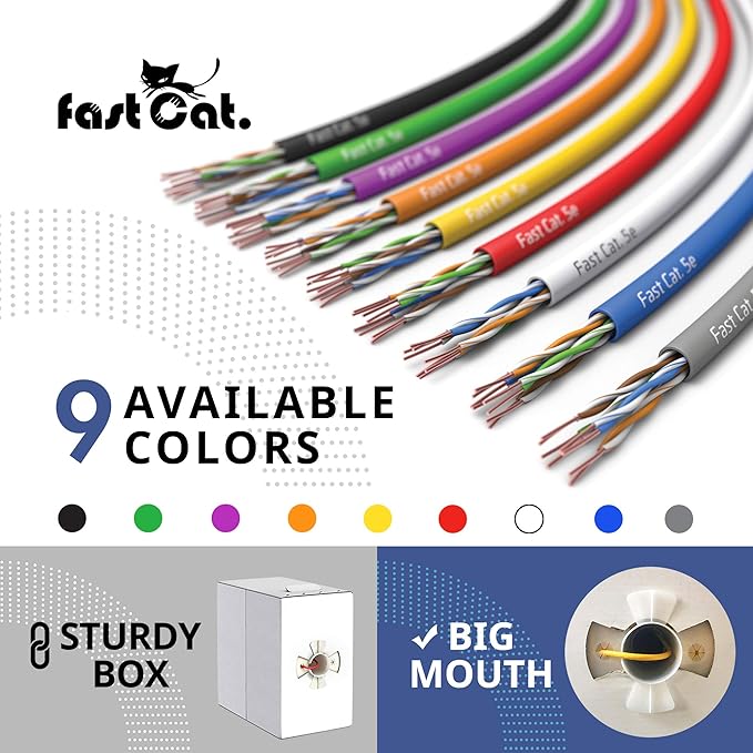 fast Cat. Cat5e Ethernet Cable 1000ft - 24 AWG, CMR, Insulated Bare Copper Wire Cat 5 ethernet Cable with FastReel - 350MHZ / Gigabit Speed UTP Cable Cat5e - CMR (Purple)