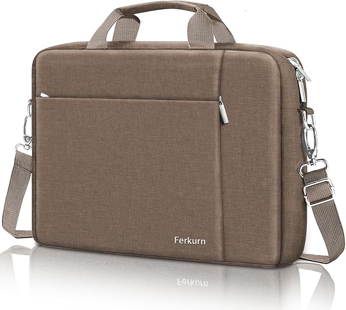 Ferkurn Laptop Bag Case for Women Men Computer Bag Compatible with HP Envy Pavilion Omen/LG Gram/MSI/Dell Inspiron XPS/Lenovo/Acer, Shoulder Strap Carrying Messenger Briefcase, Brown, 17 17.3 Inch