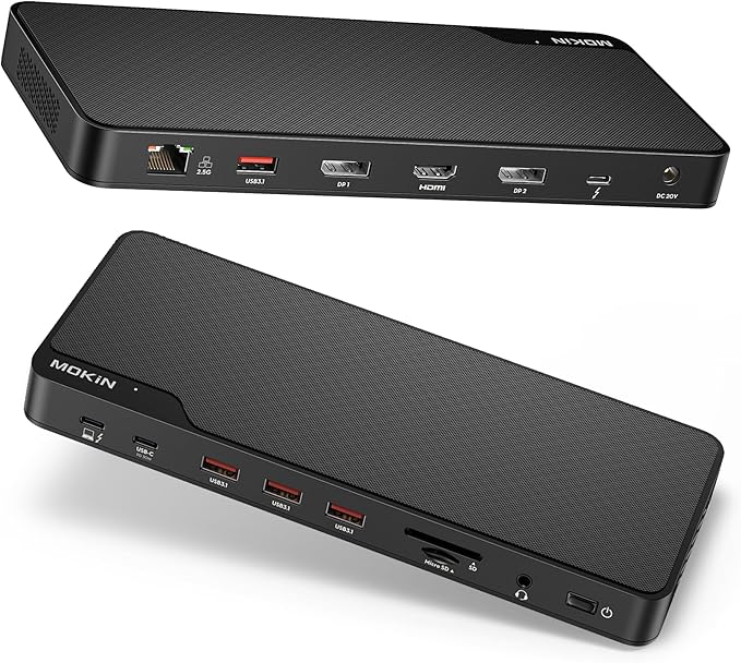 MOKiN Thunderbolt 4 Dock - 16 Ports, Laptop Docking Station Dual Monitor for MacBook, Docking Station 3 Monitors for Windows with Power Supply,TB4 Cable,Gigabit Ethernet（Thunderbolt™ Certified）