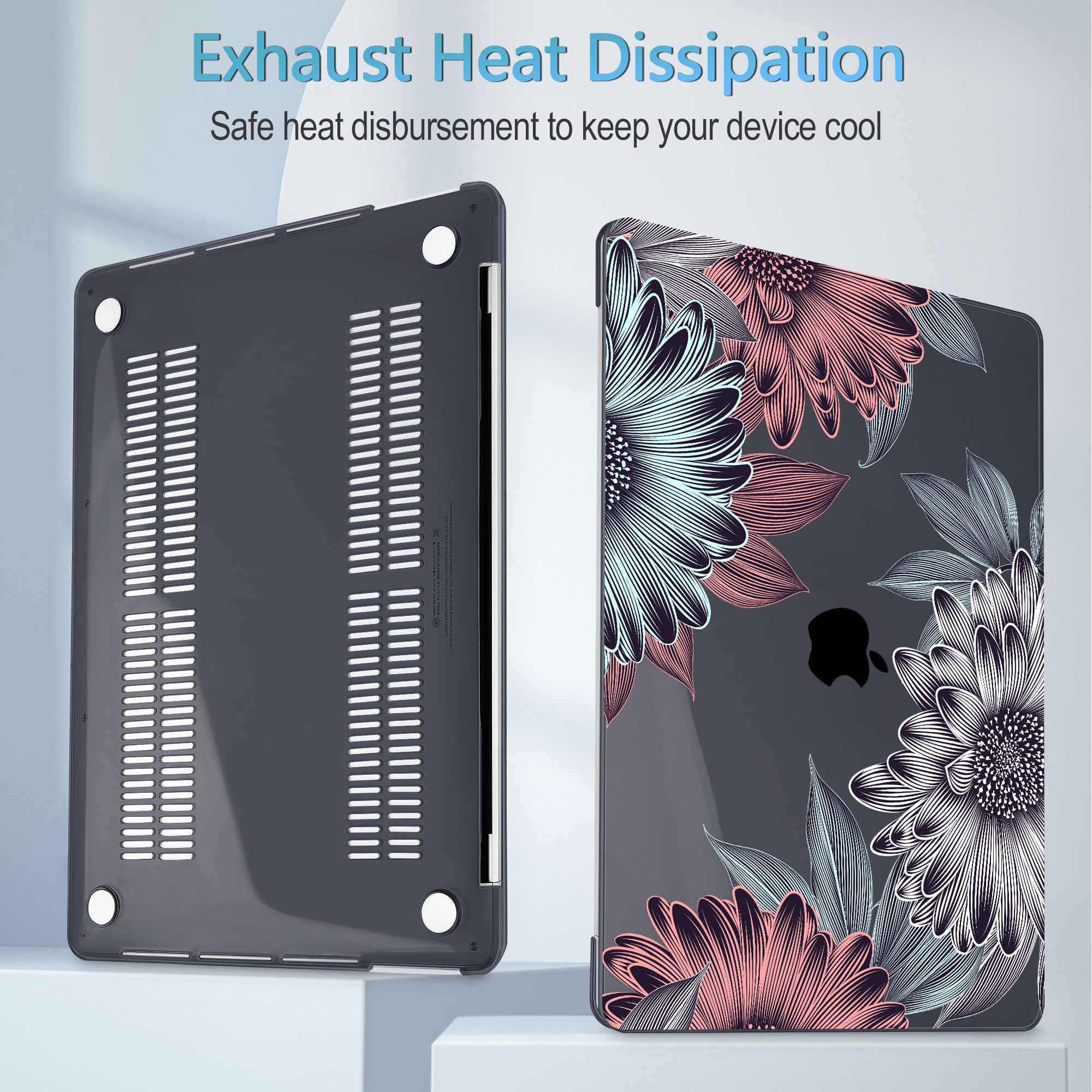 Mektron for MacBook Air 13 Case A1466/A1369 (2010-2017 Release), Snap-on Plastic Hard Shell Cover for MacBook Air 13.3 inch with Keyboard Cover,Blooming Chrysanthemums