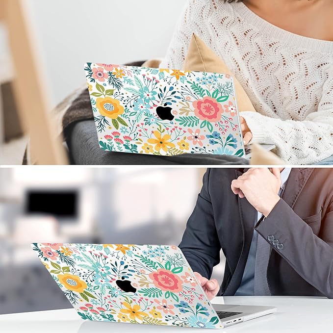 TWOLSKOO Compatible with M4 MacBook Air 15 inch Case 2025-2023 Released Model M4 A3241 M3 A3114 M2 A2941, Plastic Hard Shell & Screen Protector & Keyboard Cover & Trackpad Film, Abstract Flower