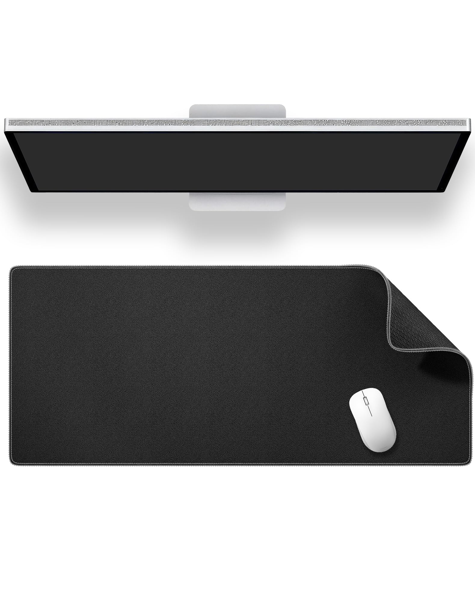 ALOANES Black Waterproof Desk Mat, Large Mouse Pad with Extended Mouse Mat, with Anti Slip Base, Stitched Edge, Grain Jacquard Surface, Perfect for Gamer, Office & Home, 3XL 15.74''x35.43''x0.12''