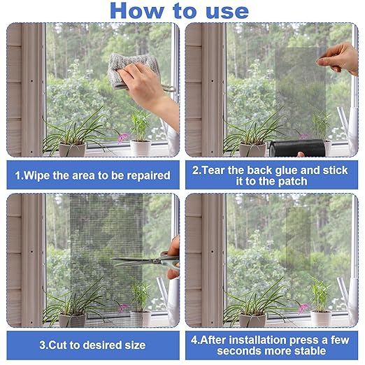 Extra Wide 10 inch x 20 ft Window Screen Tape Mesh Repair Strong Adhesive Waterproof Fiberglass Screen Repair Kit Patch for Window Door Tears Holes(Black)