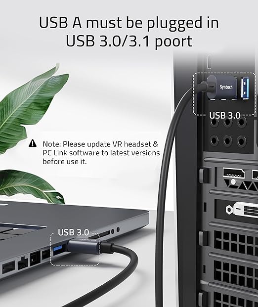 Syntech Link Cable 26 FT with Signal Booster Compatible with Meta/Oculus Quest 3, Quest2/Pro/Pico4 Accessories and PC/SteamVR, High Speed Data Transfer, USB 3.0 to USB C Cable for VR Headset, Black