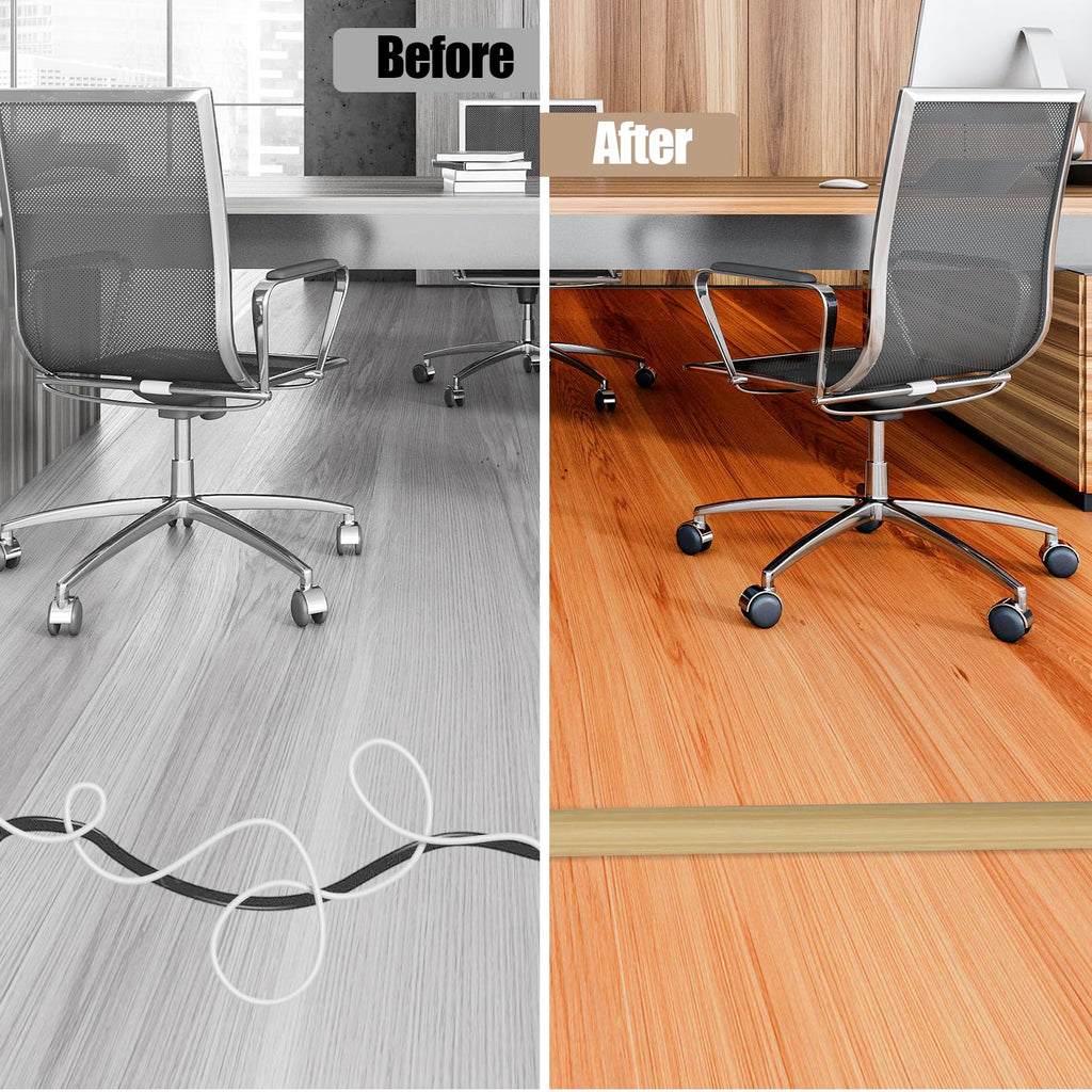 Floor Cord Cover Cavity 0.8"x0.37" Self Adhesive Cord Hider, 3.3FT Low Profile Cable Management, Extension Strip Protector for Wires, Prevent Cable Trips for Offices, Gyms (Wood Light Yellow)