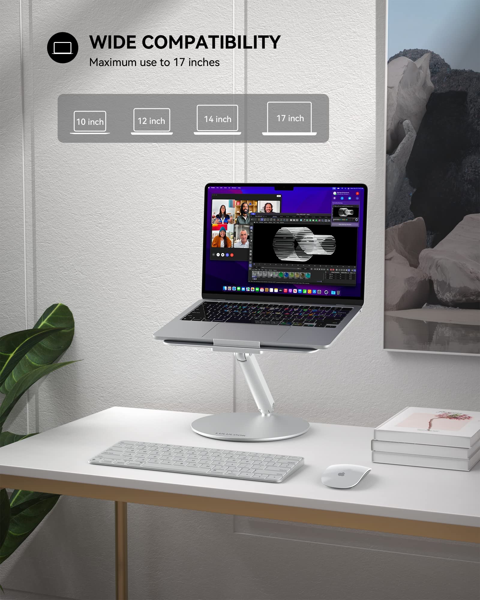 LULULOOK Laptop Stand for Desk 2025, 360 Rotating Adjustable Laptop Riser, Upgraded Foldable Full Aluminum Alloy Computer Stand for MacBook Pro/Air, Dell, HP, Lenovo and Other 10-17inch Laptops