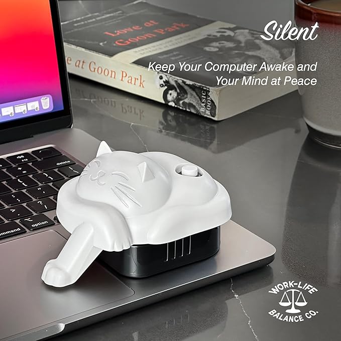 Laptop Trackpad Jiggler -AA Battery Lasts 6 Months -Undetectable -Cordless Mouse Jiggler -Does Not Work on DeII -Keeps Touchpad Active, Laptop Awake -Mechanical Mouse Mover -ON/Off Switch (Gray Cat)