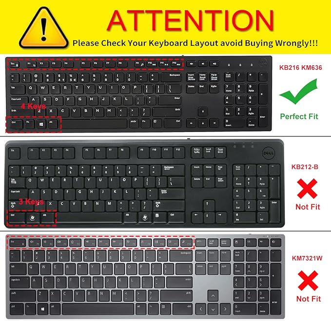 Keyboard Cover for Dell KB216 KB216b KB216t KB216d KB216p Wired & KM636 & Dell Optiplex 5250 3050 3240 5460 7450 7050 & Dell Inspiron AIO 3475/3670/3477 All-in one Desktop Keyboard Protector -Clear
