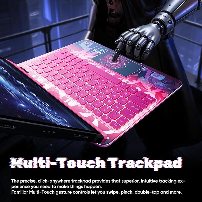 KITONE for iPad Air 11 Inch (M3/M2,2025/2024) Transperant Case with Wireless Keyboard, 7 Color Backlight, Trackpad, 360°Rotating Stand for 10.9" iPad Air 5th/4th, 11" iPad Pro 4/3/2/1 Case, Cyberpunk