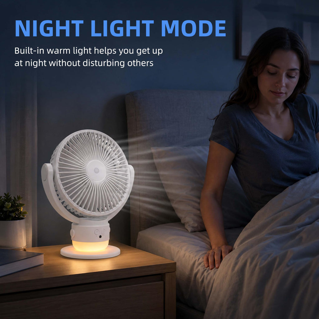 OGZ Portable Fan for Travel Wireless with Remote Timer, 7 Inch Small Desk Fan with LED Night Light 90° Oscillation, Rechargeable USB Fan for Cruise Bed Beside Sleeping Camping Tent