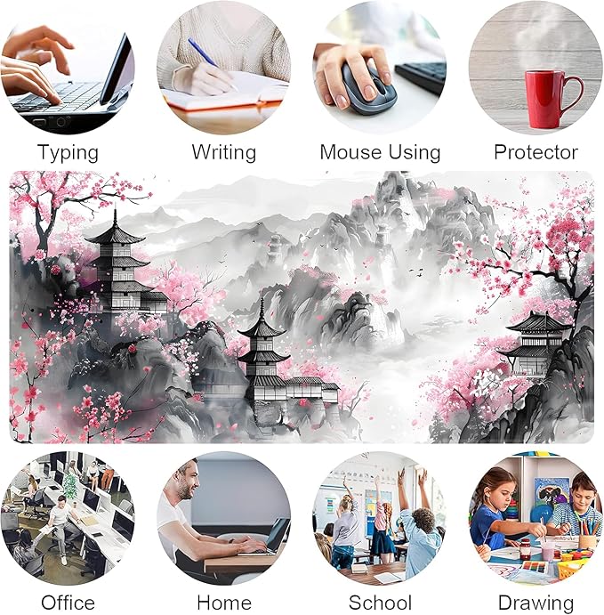Japanese Cherry Blossom Large Mouse Pad,Gaming Keyboard Desk Pad,Extended Mouse Mat Non-Slip Rubber Base with Stitched Edges for Office Game Home XXL 35.4"x15.7"