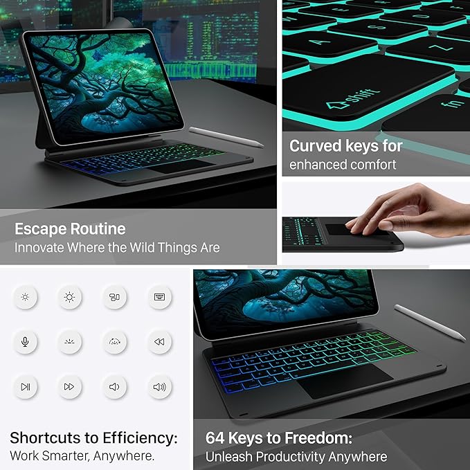 typecase Edge+ iPad 11th 10th Gen Case with Keyboard (11" 2025 A16 & 10.9" 2022) – Magic Keyboard-Style with RGB Backlit & Trackpad, Slim Protective Case, Magnetic Stand, Multi-Mode – Dark Gray