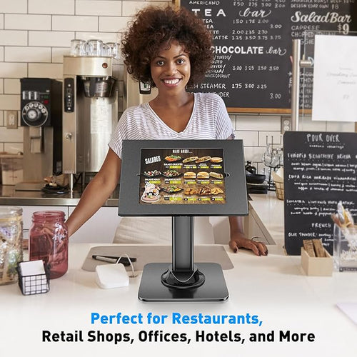 AboveTEK Anti-Theft iPad Kiosk Stand – POS iPad Security Stand & Locking Tablet Holder – Heavy Duty Base, 360° Swivel, 75° Tilt Bracket – Perfect for Retail Business