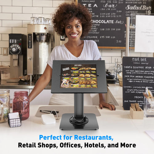 AboveTEK Anti-Theft iPad Kiosk Stand – POS iPad Security Stand & Locking Tablet Holder – Heavy Duty Base, 360° Swivel, 75° Tilt Bracket – Perfect for Retail Business