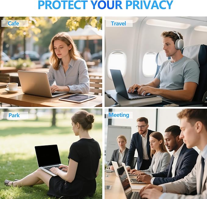4-Way Laptop Privacy Screen Shield 14 Inch, Removable 16:9 Aspect 360° Privacy Filter Screen Protector for 14 Inch Laptop Computer, Anti Glare Blue Light Slide Mount Tabs Cover for Generic Laptop