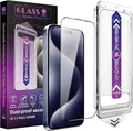 2 Pack Screen Protector for iPhone 15 Pro, 9H Tempered Glass, Full Coverage, Anti-Fingerprint, Auto Dust-Elimination, No Bubble, Easy Installation