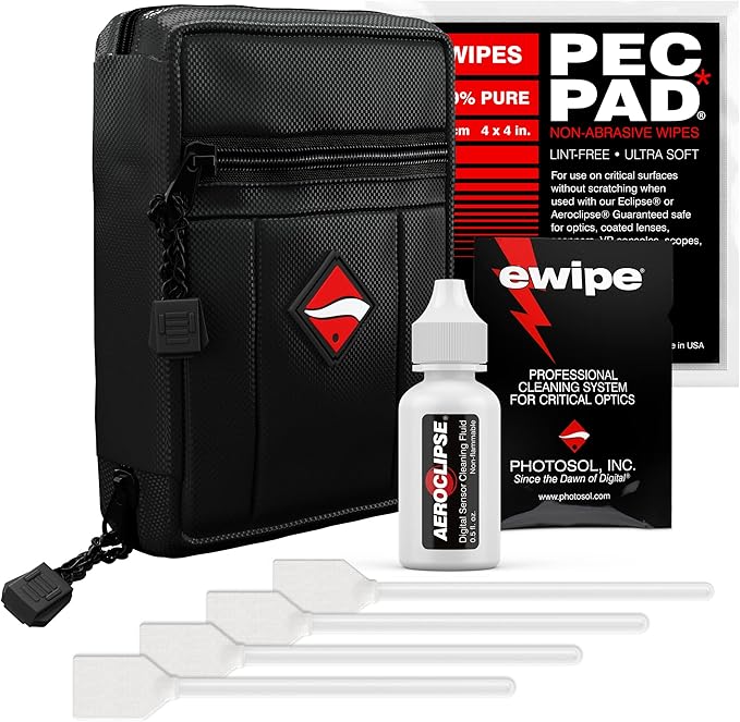 Photographic Solutions Digital Survival Kit - Type-2 (17mm) Sensor Swabs, PEC-PAD Photo Wipes, E-Wipe Packet, Aeroclipse Optic Cleaner Non-Flamable Solution - Camera Cleaning Kit with Travel Bag